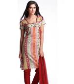 Graceful Multicolor Block Print Suit With Sequins