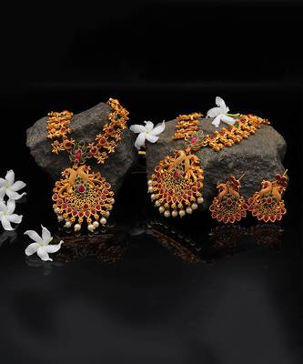 Temple Jewellery Matte Finish Necklace Sets For Women 1
