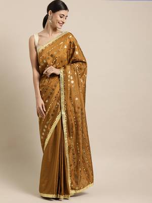 Brown embroidered crepe saree with blouse 1