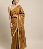 Brown embroidered crepe saree with blouse