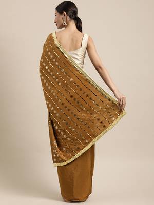 Brown embroidered crepe saree with blouse 2