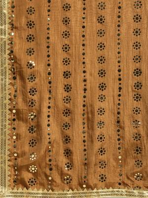 Brown embroidered crepe saree with blouse 5