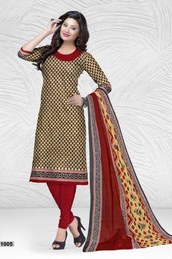 beige cotton dress-materials