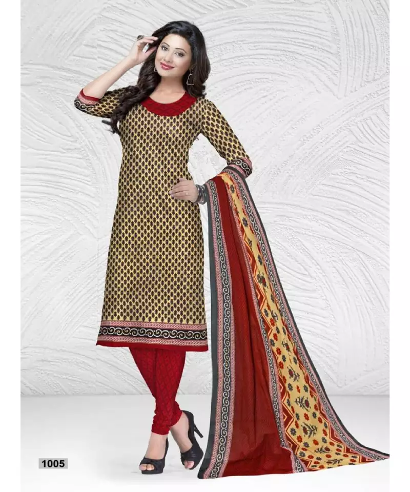beige cotton dress-materials