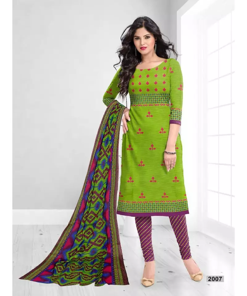 green cotton dress-materials