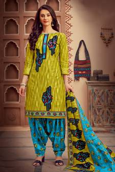 green cotton dress-materials