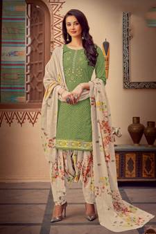 green cotton dress-materials