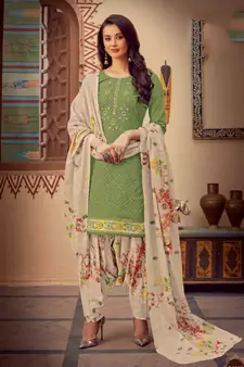 green cotton dress-materials