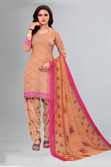 peach synthetic dress-materials