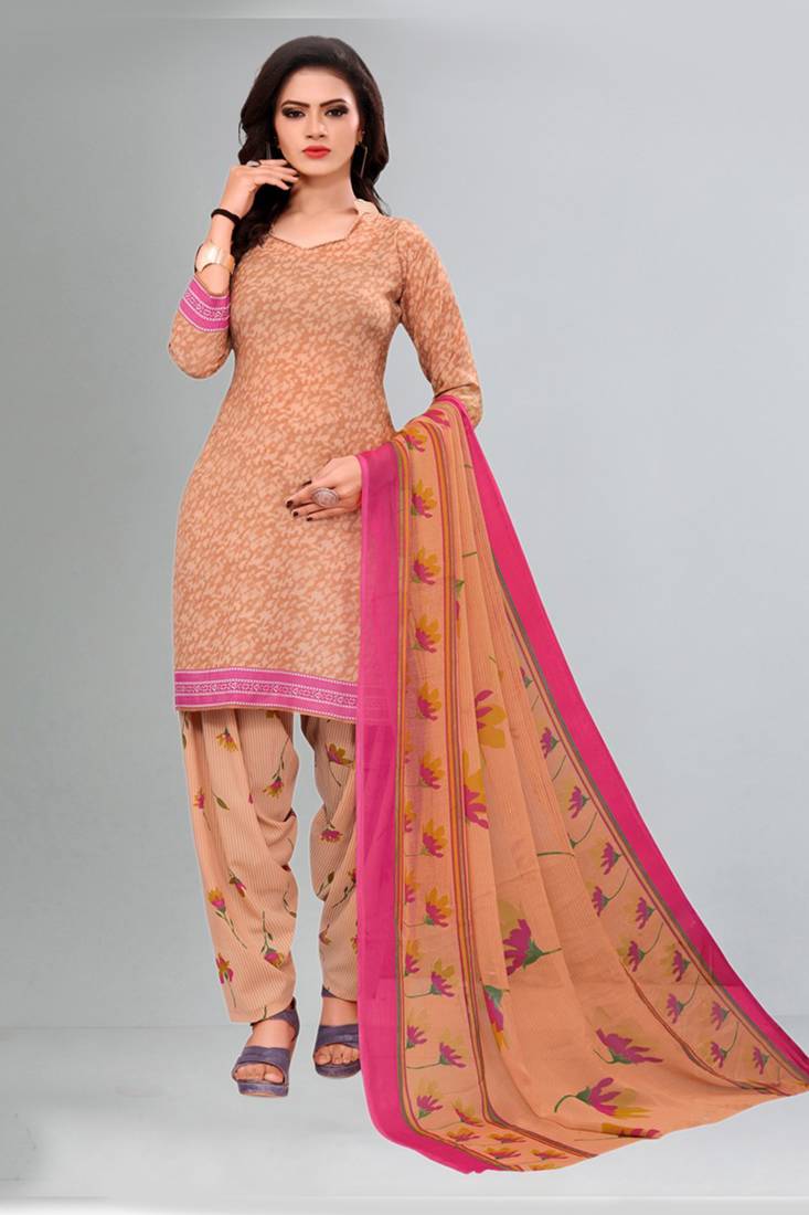 peach synthetic dress-materials