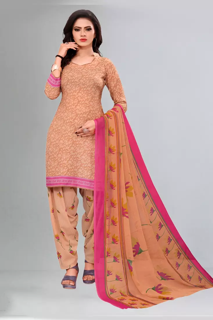 peach synthetic dress-materials