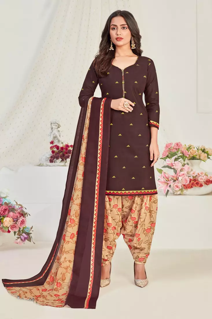 brown cotton dress-materials