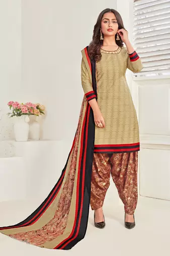 beige cotton dress-materials