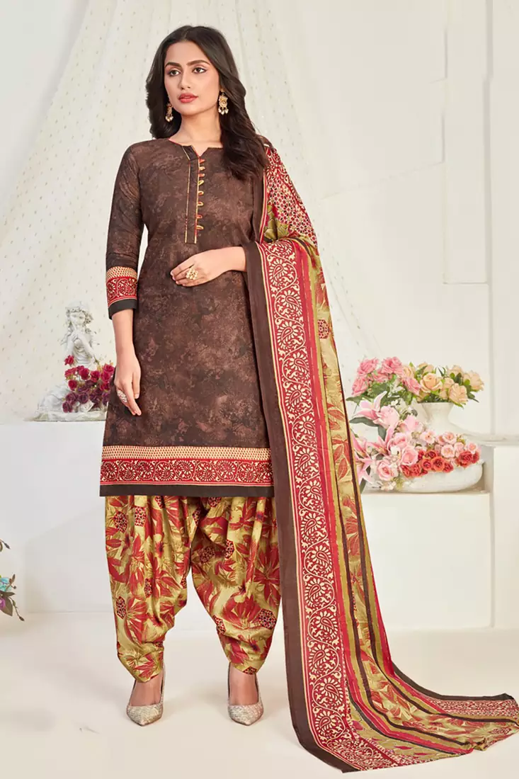 brown cotton dress-materials