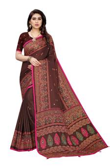 Brown Art Silk   Embroidered    Saree With Blouse For Women