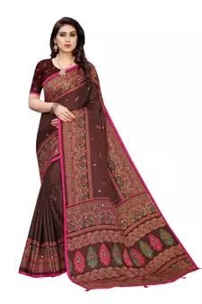 Brown Art Silk   Embroidered    Saree With Blouse For Women