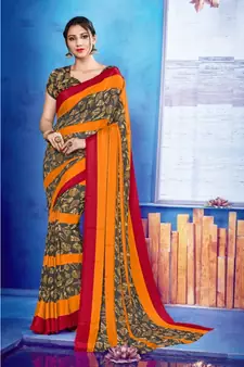 Multicolor Georgette    Printed  Saree With Blouse For Women