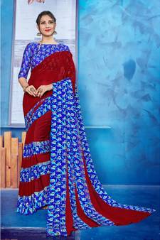 Red Georgette    Printed  Saree With Blouse For Women