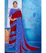 Red Georgette    Printed  Saree With Blouse For Women