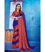 Blue Georgette    Printed  Saree With Blouse For Women