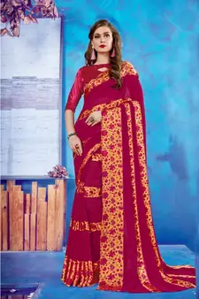 Pink Georgette    Printed  Saree With Blouse For Women