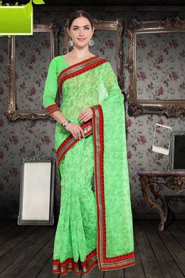 Green Cotton    Brasso Saree With Blouse For Women 1