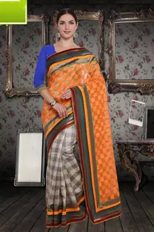 Orange Cotton    Brasso Saree With Blouse For Women