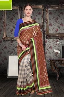 Brown Cotton    Brasso Saree With Blouse For Women