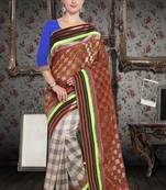 Brown Cotton    Brasso Saree With Blouse For Women