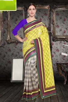 Yellow Cotton    Brasso Saree With Blouse For Women
