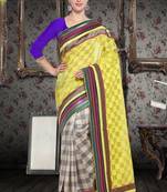 Yellow Cotton    Brasso Saree With Blouse For Women
