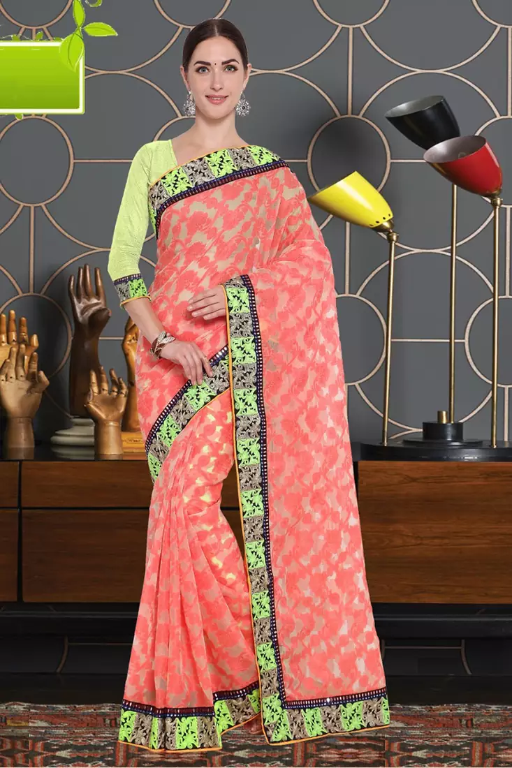 Pink Cotton    Brasso Saree With Blouse For Women