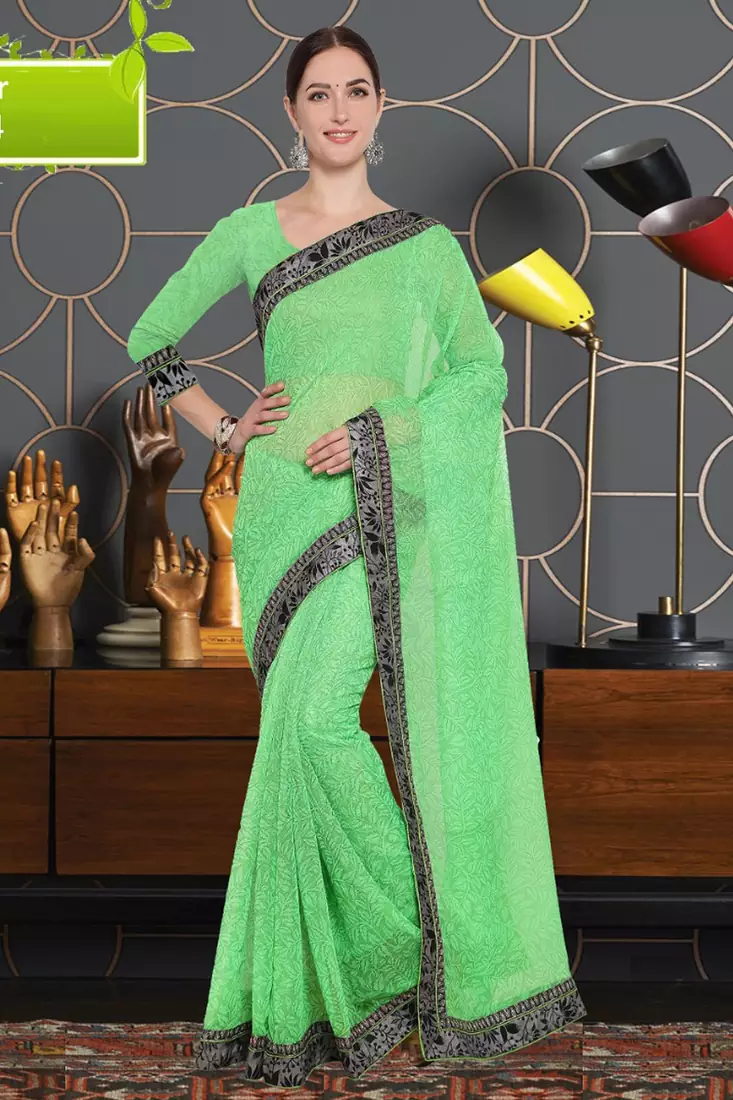 Green Cotton    Brasso Saree With Blouse For Women