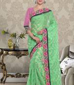 Green Cotton    Brasso Saree With Blouse For Women
