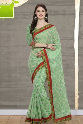 Green Cotton    Brasso Saree With Blouse For Women 1