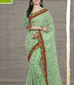 Green Cotton    Brasso Saree With Blouse For Women