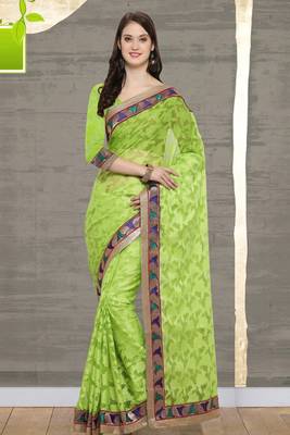 Green Cotton    Brasso Saree With Blouse For Women 1