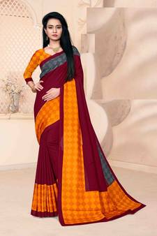 Maroon Art Silk   Printed  Saree With Blouse For Women