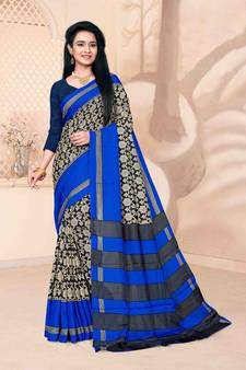 Blue Art Silk    Printed  Saree With Blouse For Women