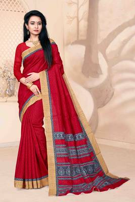 Red Art Silk    Printed  Saree With Blouse For Women 1