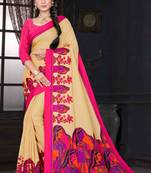 Beige Art Silk    Printed  Saree With Blouse For Women