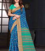 Blue Art Silk    Printed  Saree With Blouse For Women