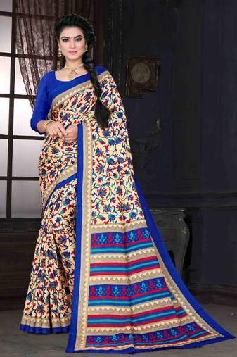 Beige Art Silk    Printed  Saree With Blouse For Women