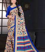 Beige Art Silk    Printed  Saree With Blouse For Women
