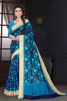 Blue Art Silk    Printed  Saree With Blouse For Women