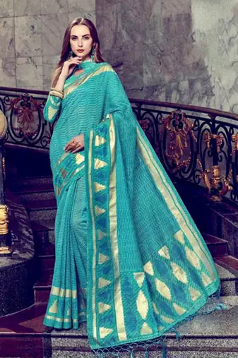 Blue Art Silk    Printed  Saree With Blouse For Women
