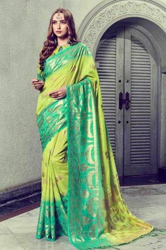 Green Art Silk    Printed  Saree With Blouse For Women