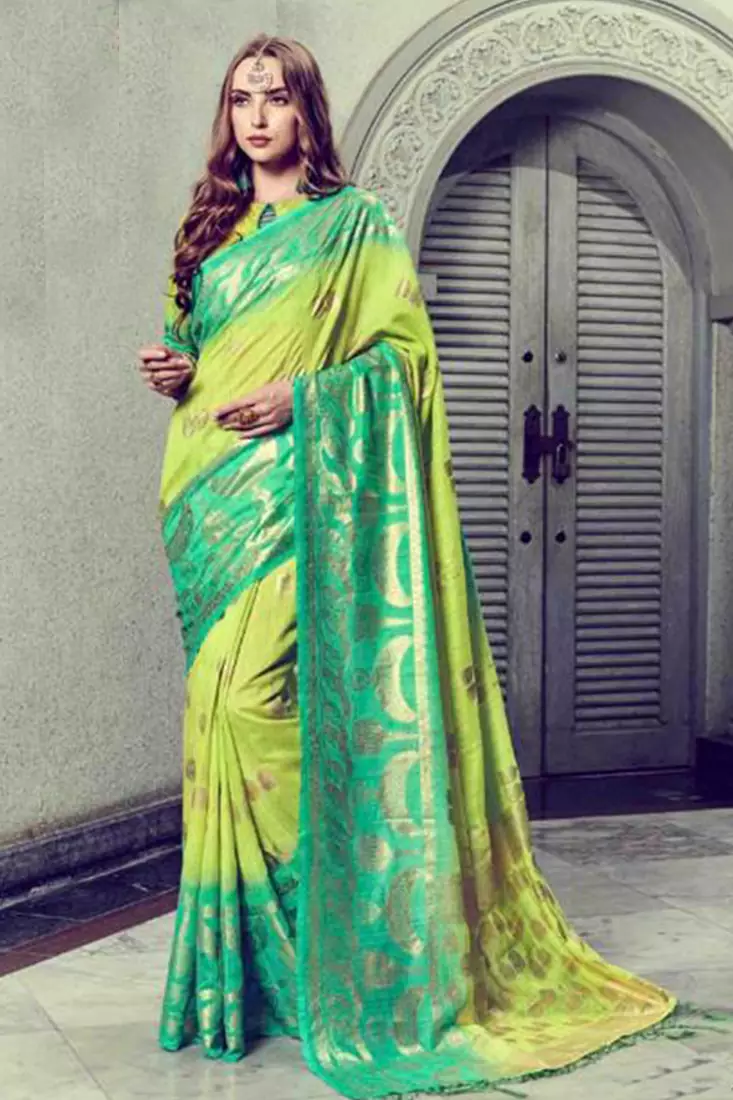 Green Art Silk    Printed  Saree With Blouse For Women