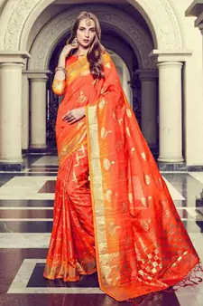 Orange Art Silk    Printed  Saree With Blouse For Women