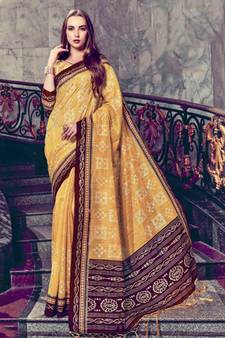 Yellow Art Silk    Printed  Saree With Blouse For Women
